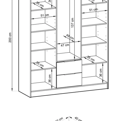 Dreitüriger Kleiderschrank mit Spiegel MARFA – Breite 155 cm, Eiche handwerklich / schwarz