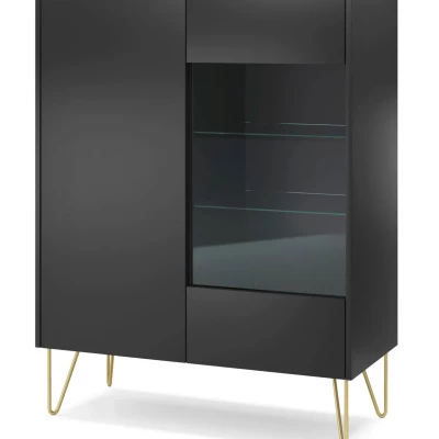 Vitrine mit Glasteil DEVIKA - schwarzer Graphit / schwarzer Marmor
