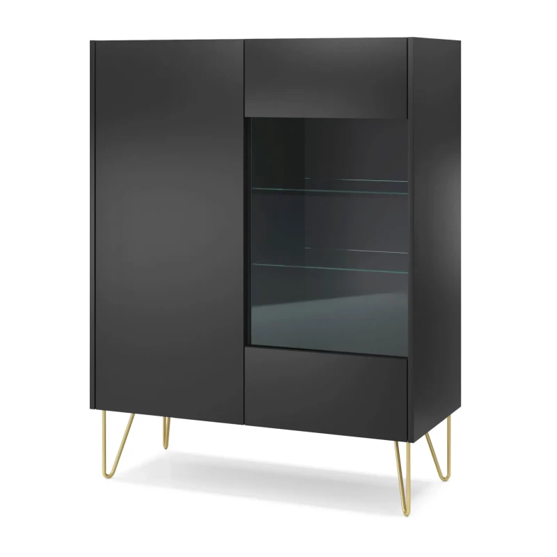 Vitrine mit Glasteil DEVIKA - schwarzer Graphit / schwarzer Marmor