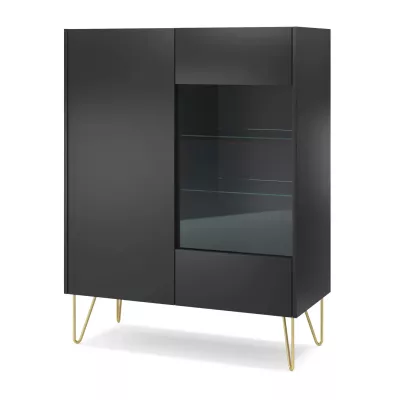 Vitrine mit Glasteil DEVIKA - schwarzer Graphit / schwarzer Marmor