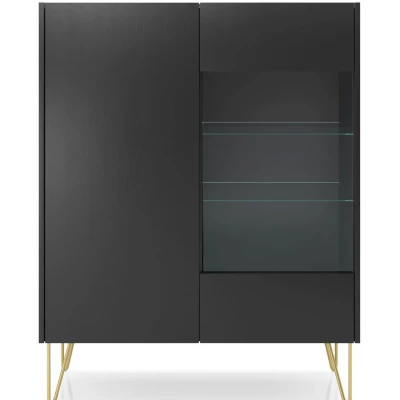 Vitrine mit Glasteil DEVIKA - schwarzer Graphit / schwarzer Marmor