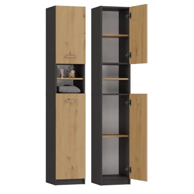 Schmaler Badezimmerschrank JANNO - Artisan Eiche / Anthrazit