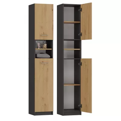 Schmaler Badezimmerschrank JANNO - Artisan Eiche / Anthrazit