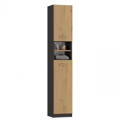 Schmaler Badezimmerschrank JANNO - Artisan Eiche / Anthrazit