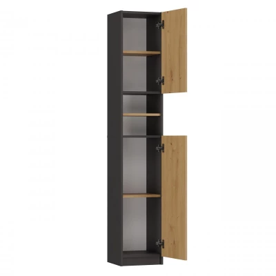 Schmaler Badezimmerschrank JANNO - Artisan Eiche / Anthrazit
