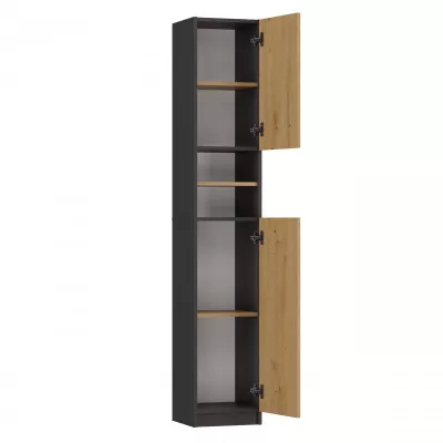 Schmaler Badezimmerschrank JANNO - Artisan Eiche / Anthrazit