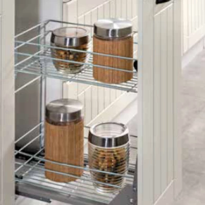 ADAMA Auszugschrank - Breite 30 cm, weiß glänzend / weiß, Beine 10 cm