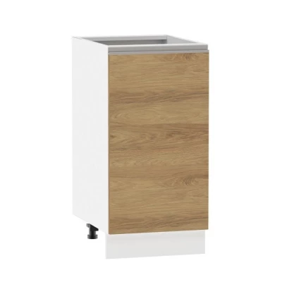 Unterer Eintürschrank ADAMA - Breite 40 cm, Hickory natur/weiß, Griff silber, Beine 10 cm