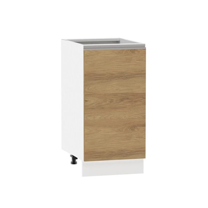 Unterer Eintürschrank ADAMA - Breite 40 cm, Hickory natur/weiß, Griff silber, Beine 10 cm