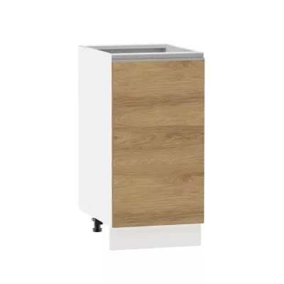 Unterer Eintürschrank ADAMA - Breite 40 cm, Hickory natur/weiß, Griff silber, Beine 10 cm