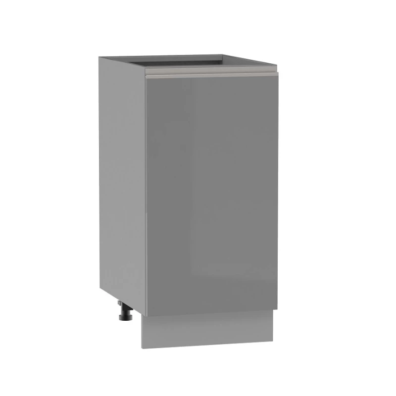 Unterer Eintürschrank ADAMA - Breite 40 cm, Hochglanzgrau/Grau, silberner Griff, Beine 10 cm