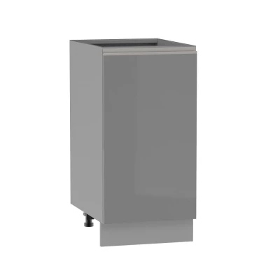 Unterer Eintürschrank ADAMA - Breite 40 cm, Hochglanzgrau/Grau, silberner Griff, Beine 15 cm