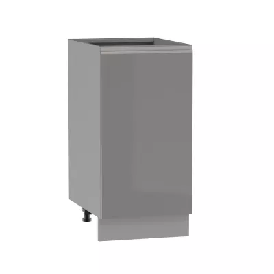 Unterer Eintürschrank ADAMA - Breite 40 cm, Hochglanzgrau/Grau, silberner Griff, Beine 15 cm