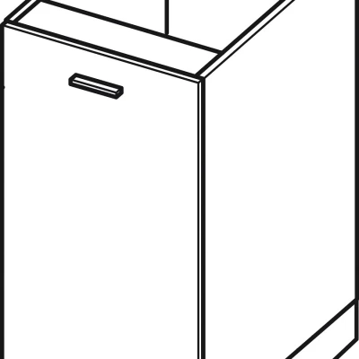 Unterer Eintürschrank ADAMA - Breite 40 cm, Hochglanzgrau/Grau, silberner Griff, Beine 15 cm