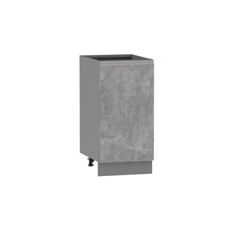 Unterer Eintürschrank ADAMA – Breite 40 cm, Atelierbeton hell/grau, Griff silber, Beine 15 cm