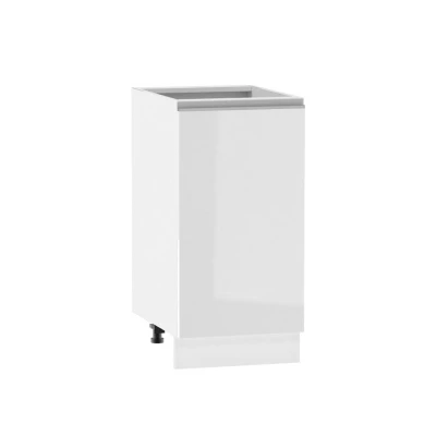Unterer Eintürschrank ADAMA - Breite 40 cm, weiß glänzend / weiß, silberner Griff, Beine 15 cm