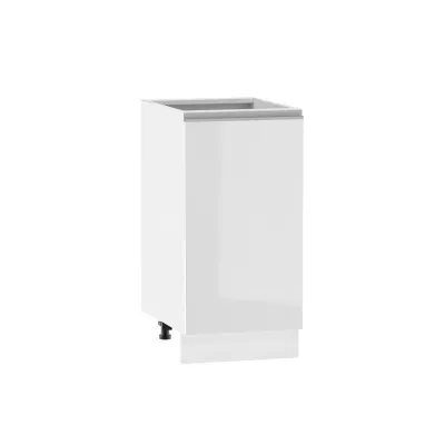 Unterer Eintürschrank ADAMA - Breite 40 cm, weiß glänzend / weiß, silberner Griff, Beine 15 cm