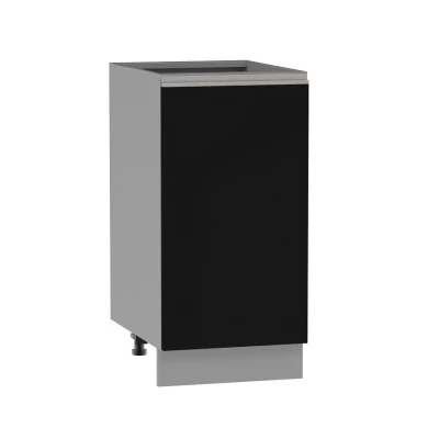 Unterer Eintürschrank ADAMA - Breite 40 cm, schwarz/grau, silberner Griff, Beine 10 cm