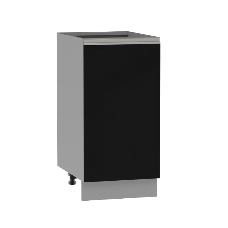 Unterer Eintürschrank ADAMA - Breite 40 cm, schwarz/grau, silberner Griff, Beine 10 cm
