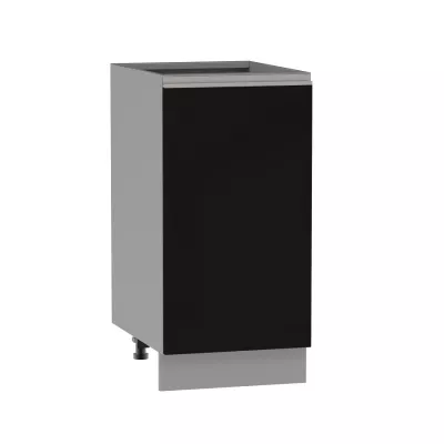 Unterer Eintürschrank ADAMA - Breite 40 cm, schwarz/grau, silberner Griff, Beine 15 cm