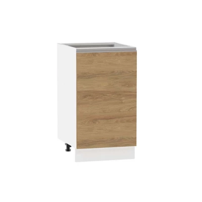 Unterschrank mit Regal ADAMA - Breite 45 cm, Hickory natur/weiß, Griff silber, Beine 15 cm