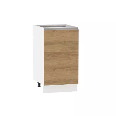 Unterschrank mit Regal ADAMA - Breite 45 cm, Hickory natur/weiß, Griff silber, Beine 15 cm