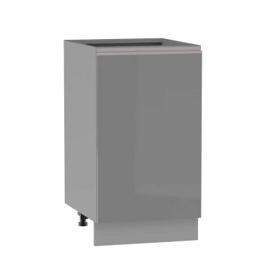 Unterschrank mit Regal ADAMA - Breite 45 cm, Hochglanzgrau/Grau, silberner Griff, Beine 15 cm