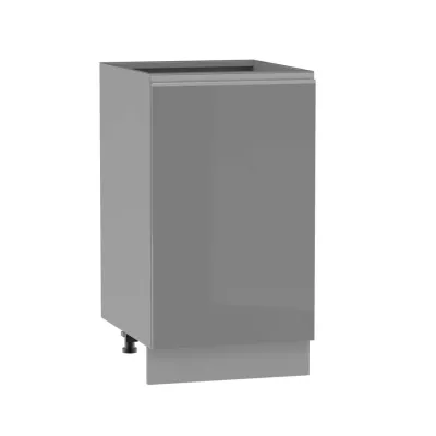 Unterschrank mit Regal ADAMA - Breite 45 cm, Hochglanzgrau/Grau, silberner Griff, Beine 15 cm