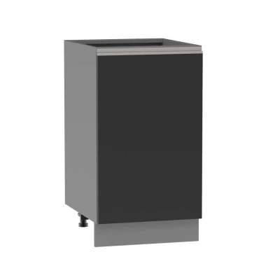 Unterschrank mit Regal ADAMA - Breite 45 cm, schwarz/grau, silberner Griff, Beine 10 cm