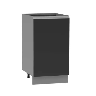 Unterschrank mit Regal ADAMA - Breite 45 cm, schwarz/grau, silberner Griff, Beine 15 cm