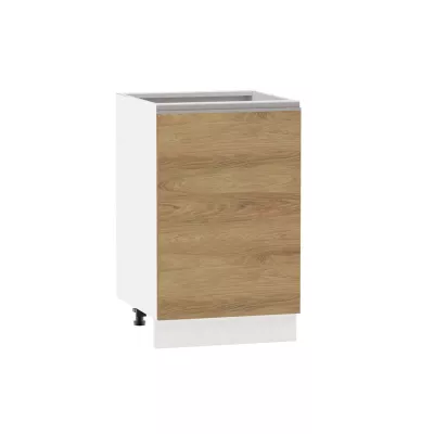 Küchenunterschrank ADAMA - Breite 50 cm, Hickory natur/weiß, Griff silber, Beine 10 cm