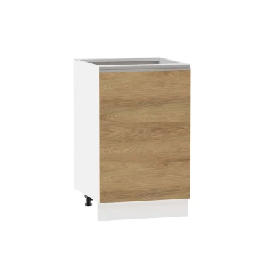 Küchenunterschrank ADAMA - Breite 50 cm, Hickory natur/weiß, Griff silber, Beine 15 cm