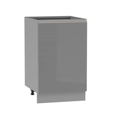 Küchenunterschrank ADAMA - Breite 50 cm, Hochglanzgrau/Grau, silberner Griff, Beine 15 cm