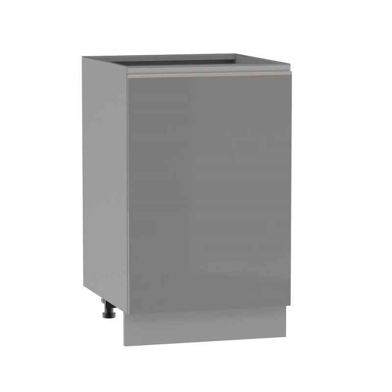 Küchenunterschrank ADAMA - Breite 50 cm, Hochglanzgrau/Grau, silberner Griff, Beine 15 cm