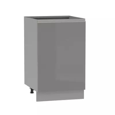 Küchenunterschrank ADAMA - Breite 50 cm, Hochglanzgrau/Grau, silberner Griff, Beine 15 cm