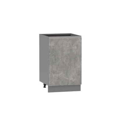 Küchenunterschrank ADAMA – Breite 50 cm, Atelierbeton hell/grau, Griff silber, Beine 10 cm