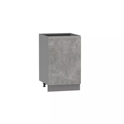 Küchenunterschrank ADAMA – Breite 50 cm, Atelierbeton hell/grau, Griff silber, Beine 15 cm