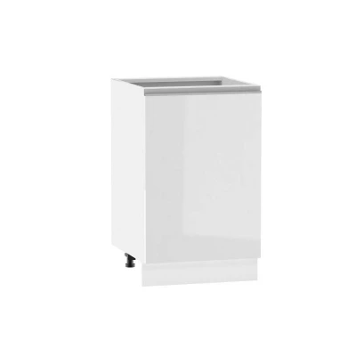 Küchenunterschrank ADAMA - Breite 50 cm, weiß glänzend / weiß, silberner Griff, Beine 10 cm