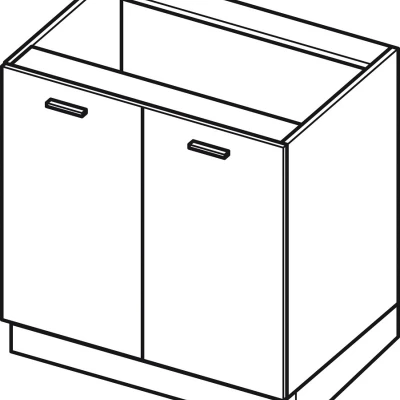 Unterer zweitüriger Schrank ADAMA - Breite 60 cm, glänzend grau / grau, silberner Griff, Beine 10 cm