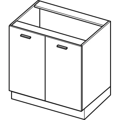 Unterer zweitüriger Schrank ADAMA - Breite 60 cm, glänzend grau / grau, silberner Griff, Beine 15 cm