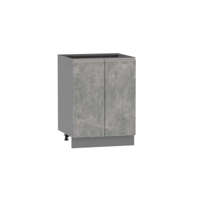 Unterer zweitüriger Schrank ADAMA – Breite 60 cm, Atelierbeton hell/grau, silberner Griff, Beine 10 cm