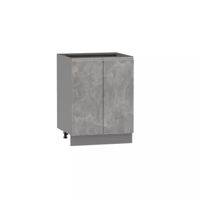 Unterer zweitüriger Schrank ADAMA – Breite 60 cm, Atelierbeton hell/grau, silberner Griff, Beine 10 cm