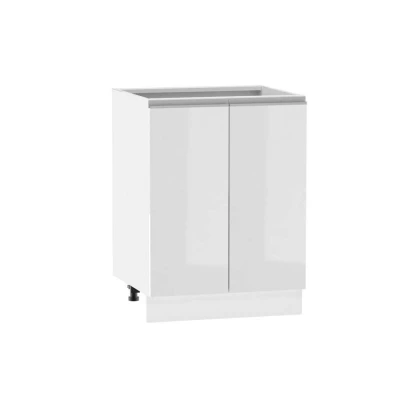 Unterer zweitüriger Schrank ADAMA - Breite 60 cm, weiß glänzend / weiß, silberner Griff, Beine 10 cm