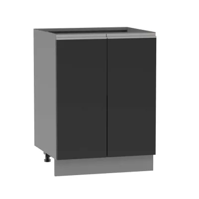 Unterer zweitüriger Schrank ADAMA - Breite 60 cm, schwarz/grau, silberner Griff, Beine 10 cm