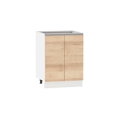 Unterer zweitüriger Schrank ADAMA - Breite 60 cm, Artisan-Buche/weiß, silberner Griff, Beine 15 cm