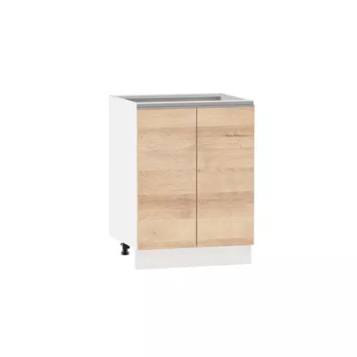 Unterer zweitüriger Schrank ADAMA - Breite 60 cm, Artisan-Buche/weiß, silberner Griff, Beine 15 cm