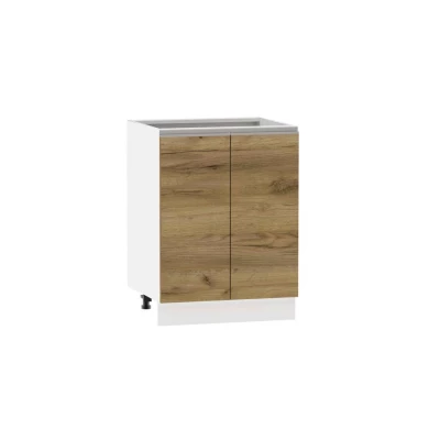 Unterer zweitüriger Schrank ADAMA - Breite 60 cm, Craft-Eiche gold/weiß, silberner Griff, Beine 10 cm