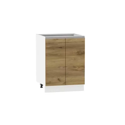 Unterer zweitüriger Schrank ADAMA - Breite 60 cm, Craft-Eiche gold/weiß, silberner Griff, Beine 15 cm
