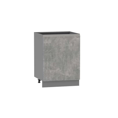 Küchenschrank mit Regal ADAMA – Breite 60 cm, Atelierbeton hell/grau, Griff silber, Beine 15 cm
