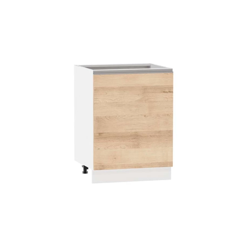 Küchenschrank mit Regal ADAMA – Breite 60 cm, Artisan-Buche/Weiß, Griff silber, Beine 15 cm